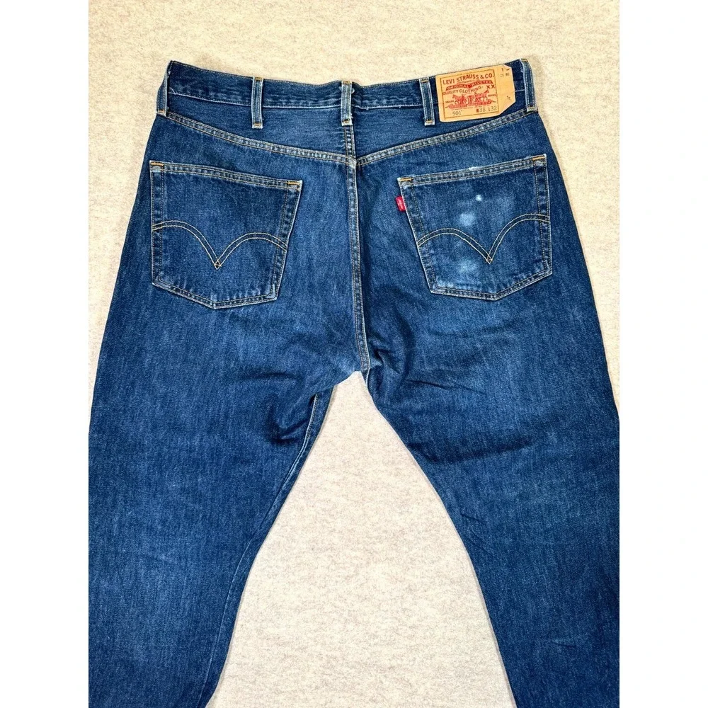 Levis 501 Original Jeans Mens 38x32 Blue Denim Classic Straight Leg‎ Button Fly